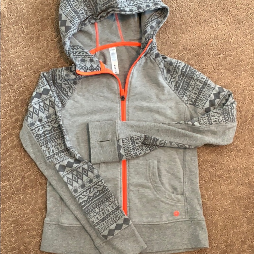 90 degrees - gray aztec hoodie w/ hot coral zip